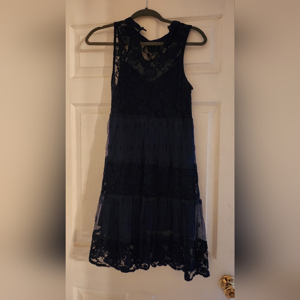 Rebellion Elegant Navy Lace Boho Dress - Picture 2 of 4